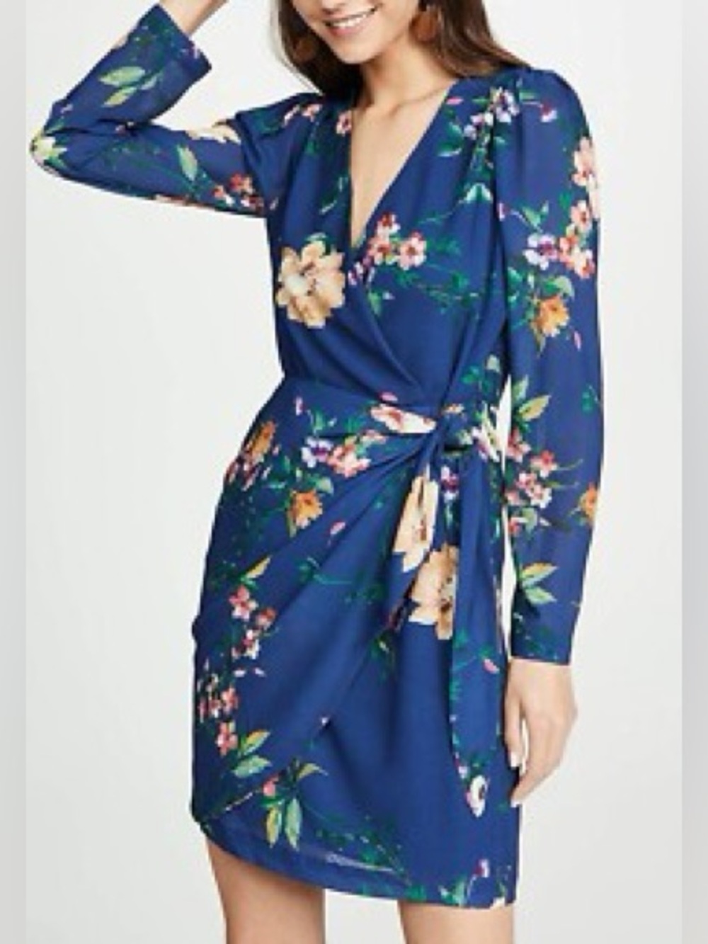Yumi Kim Navy Floral Wrap Dress | Long Sleeve Mini | Size Small